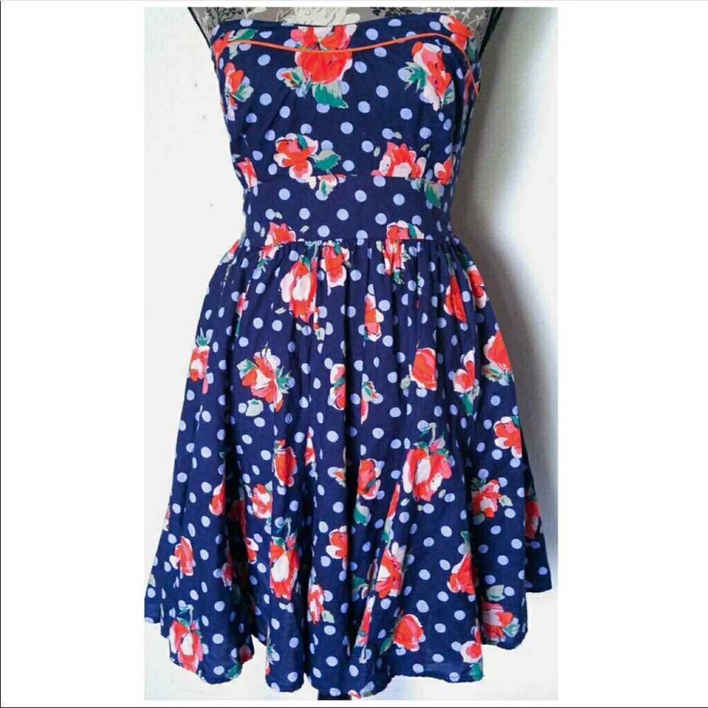 Floral and Polka Dot Strapless Dress